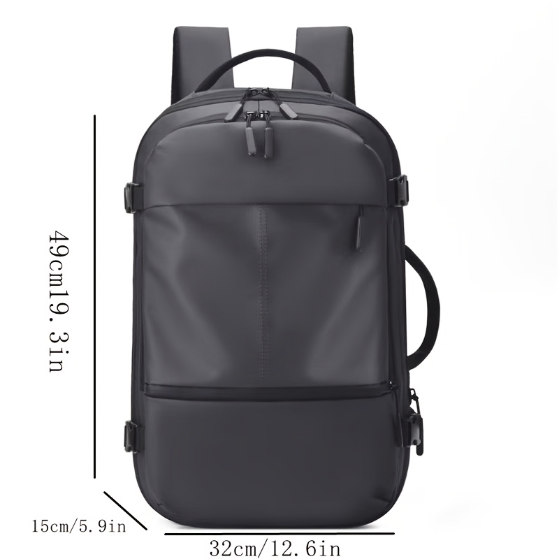 large capacity mens travel backpack business commuter laptop bag with   leather expandable design and tsa   protection black travel backpack details 3