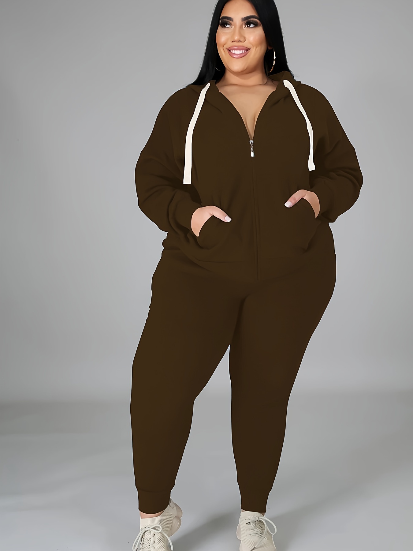 Women's Plus Size Tracksuit Set Long Sleeve Hooded Loungewear and  Sweatsuit Sets with Pockets, Polyester and Elastane
