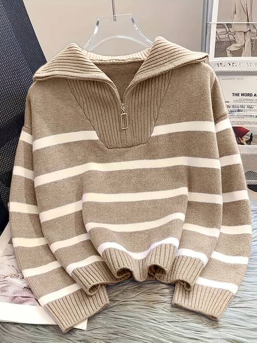 womens sweater spring autumn womens clothing thickened inner layer new style zipper striped base layer shirt short style item