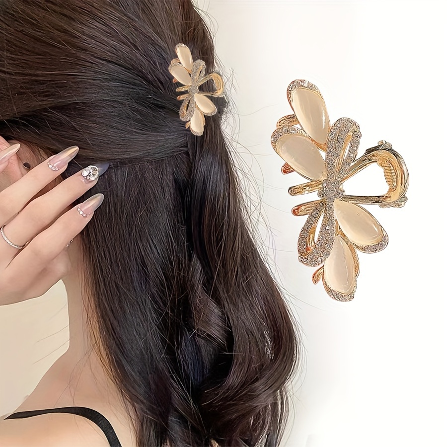 

Elegant Gold-tone Zinc Alloy Hair Clip With Crystal Embellishments - A Semi-updo Or Ponytail