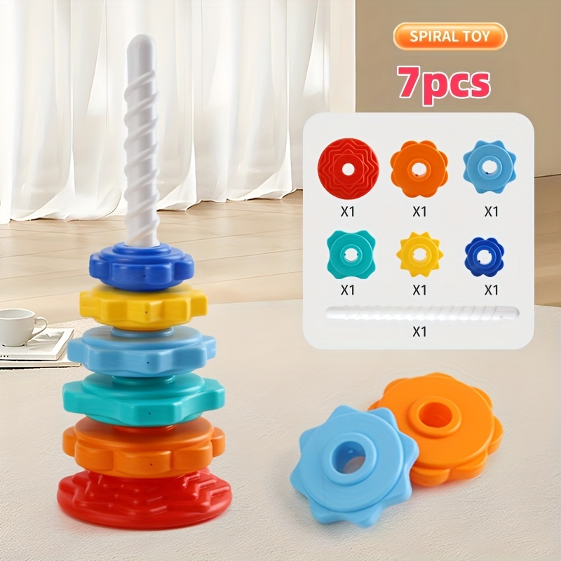 Colorful Rotating Stacking Tower Toy, Vibrant Plastic Educational Rings, Develops Motor Skills, Color Recognition, And Balance - Safe And Toy | Durable Plastic Material, Toddler Brain-boosting Game