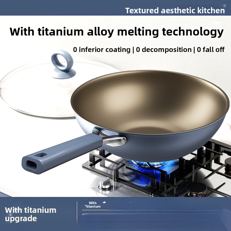   titanium   frying pan with titanium coating - heavy-duty induction compatible, non-slip base &   heat distribution, scratch-resistant cookware for gas/ , low smoke & easy clean (compatible with induction, gas, halogen, infrared) - ideal for searing, sautéing, frying - durable titanium construction 0