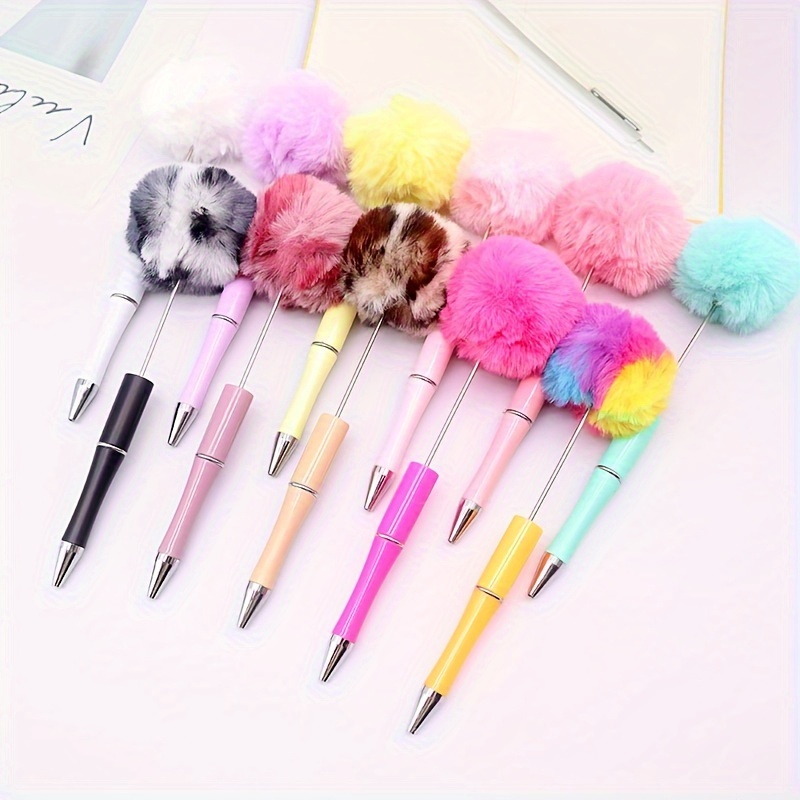 

5pcs Plush Stringable Ballpoint Pen Set, Mixed Colors Creative Diy Ballpoint Pen, Suitable For Home, School, Office Use, , Plastic Material, For Diy Making Back To School Gifts