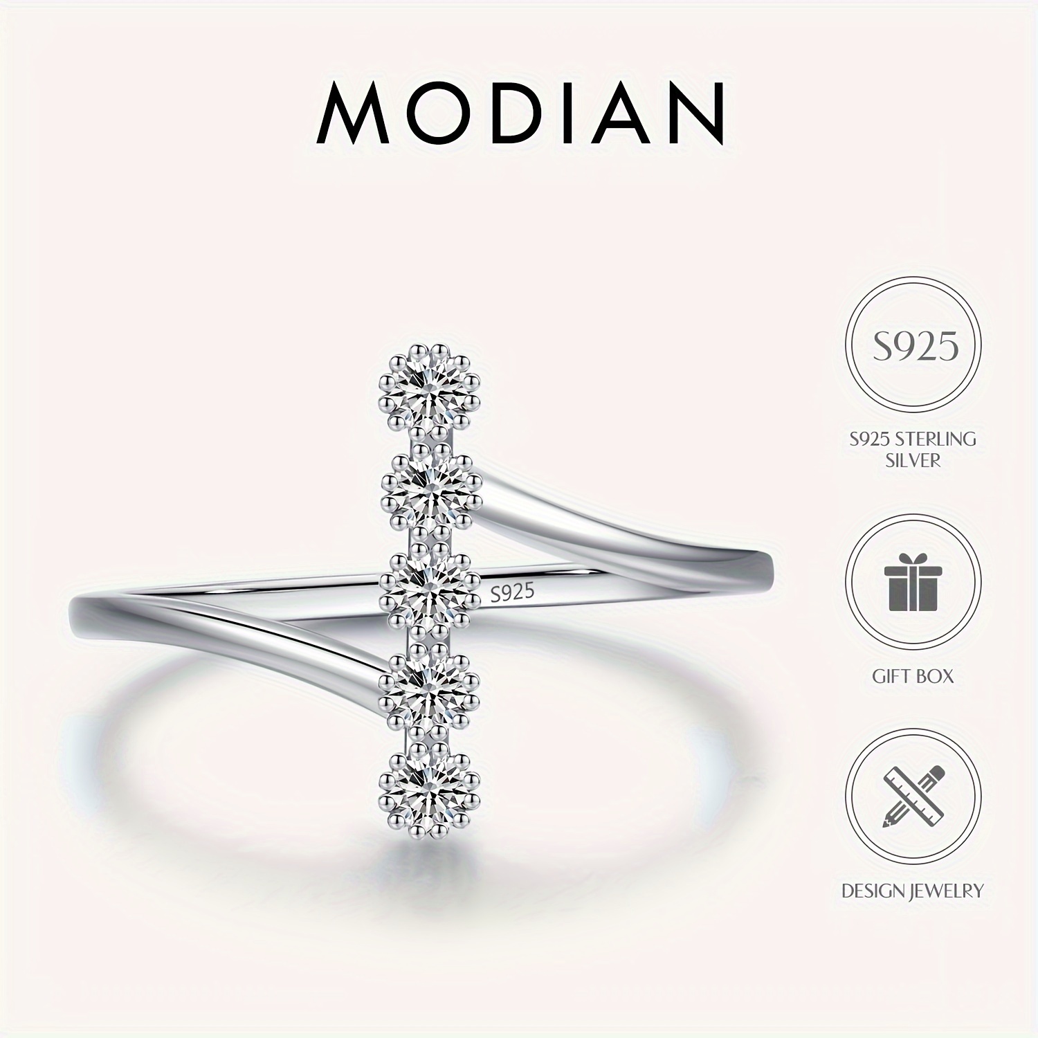 

Modian Women' Ring, Elegant Geometric Cubic Zirconia Inlay, S925 Sterling Silver, 1.37g, Daily & Party Celebrations, , Synthetic Stone, 5a Zirconia Setting