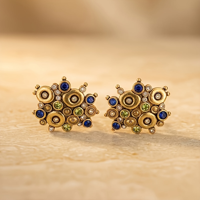 TEMU 1 Paire de Boucles d'Oreilles Géométriques Multicolores Style Bohème Vintage Usé en Synthétique, Bijoux Ornés de Style , Adaptées pour les Fêtes