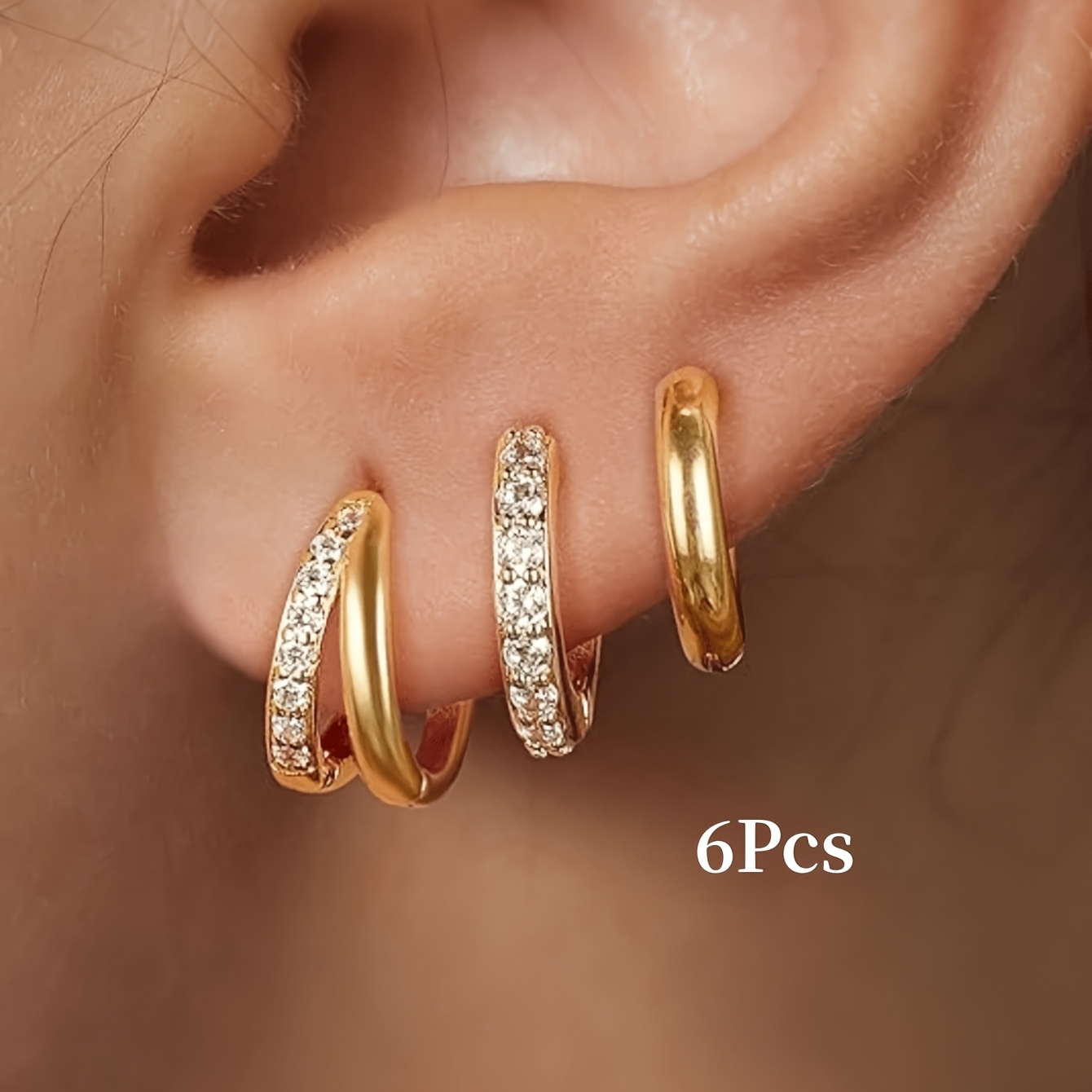 Image of 6pcs Elegant And Minimalist Women's Hoop Copper Earring Set, Suitable For Daily Commuting And Party Decoration, For Her