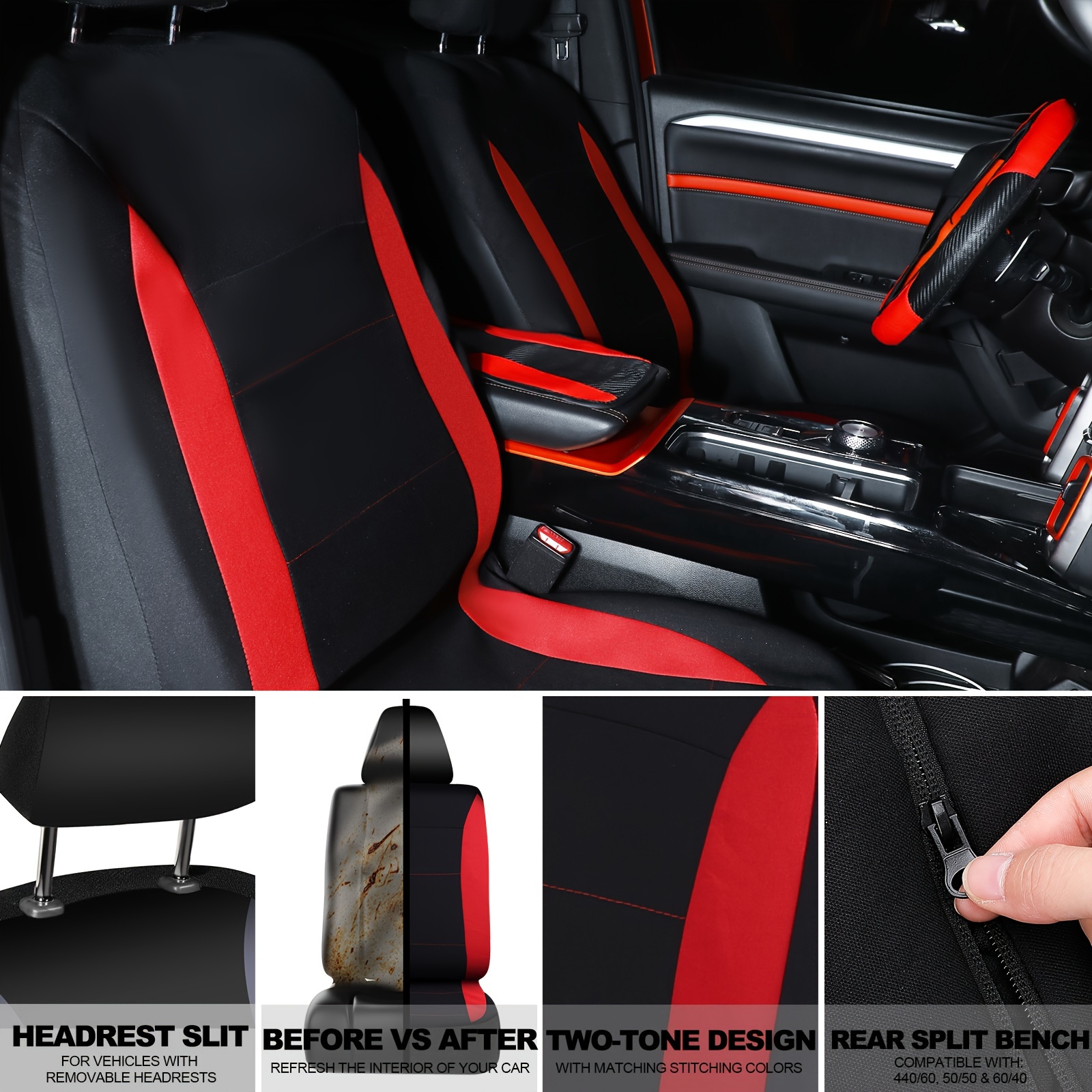Seat Belt Red And Black Leather Seat Covers 41 Pcs Black Red Car
