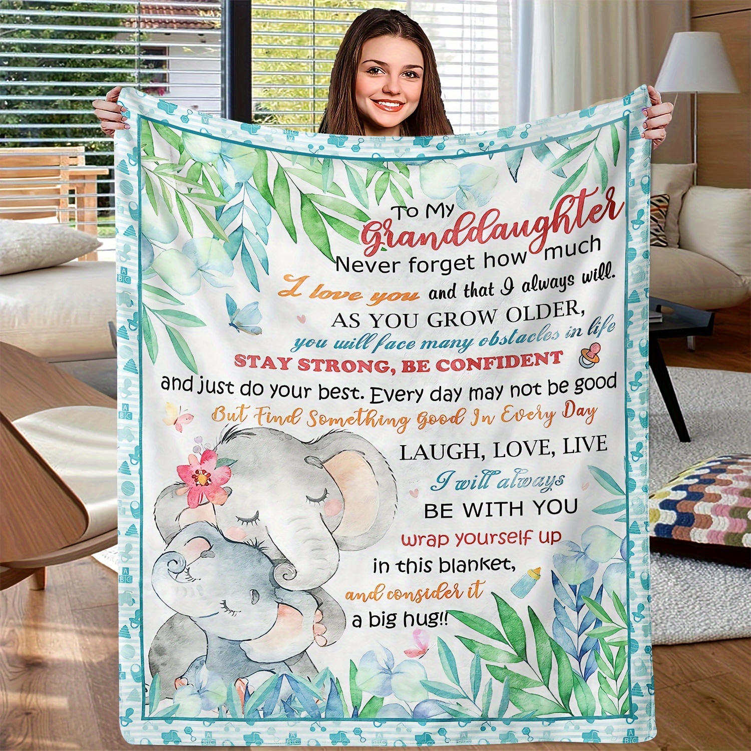 

Cozy Elephant-themed Flannel Throw Blanket - Perfect Gift For Granddaughter, Soft & Warm For All Seasons