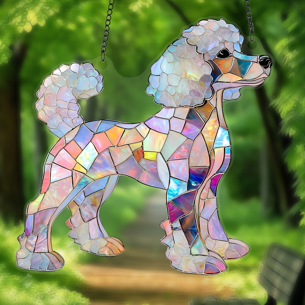 

1pc Poodle Suncatcher, 7.8" Plastic Animal-themed Hanging Decor, Inspirational Gift, Birthday & Holiday Wall Art For Home & Garden