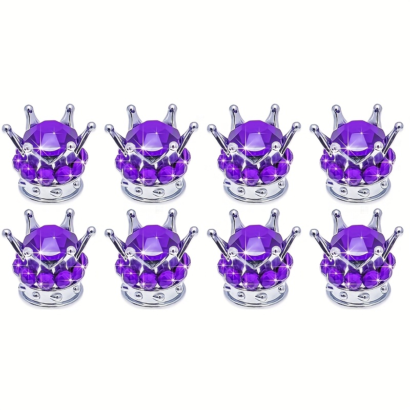 TEMU Capuchons de valve à base argentée Crown , 8 pièces - Capuchons de valve de pneu en cristal bulle diamant chromé - Adaptés pour voitures,