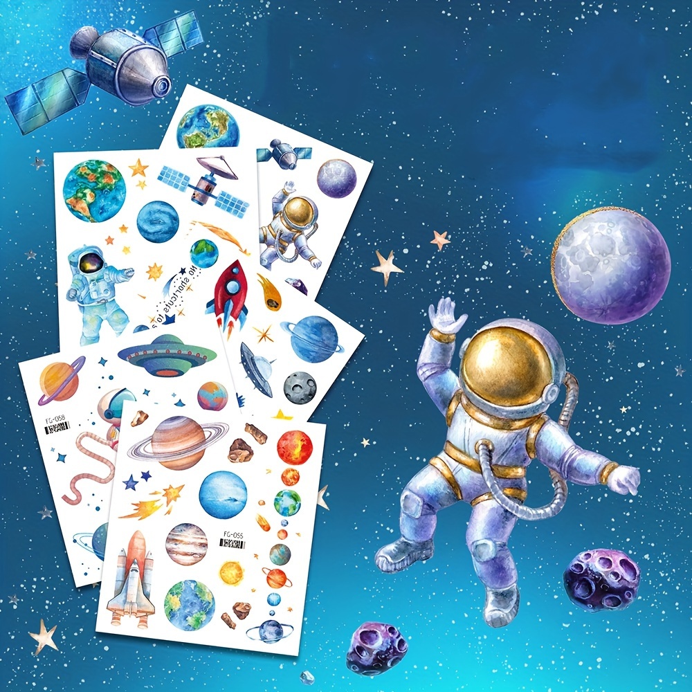 

12 Sheets Space Astronaut Glow-in-the-dark Tattoo Stickers, Cartoon Comic Astronaut Spacecraft Art Design Waterproof Tattoos, Space Themed Party Body Decorations Gift