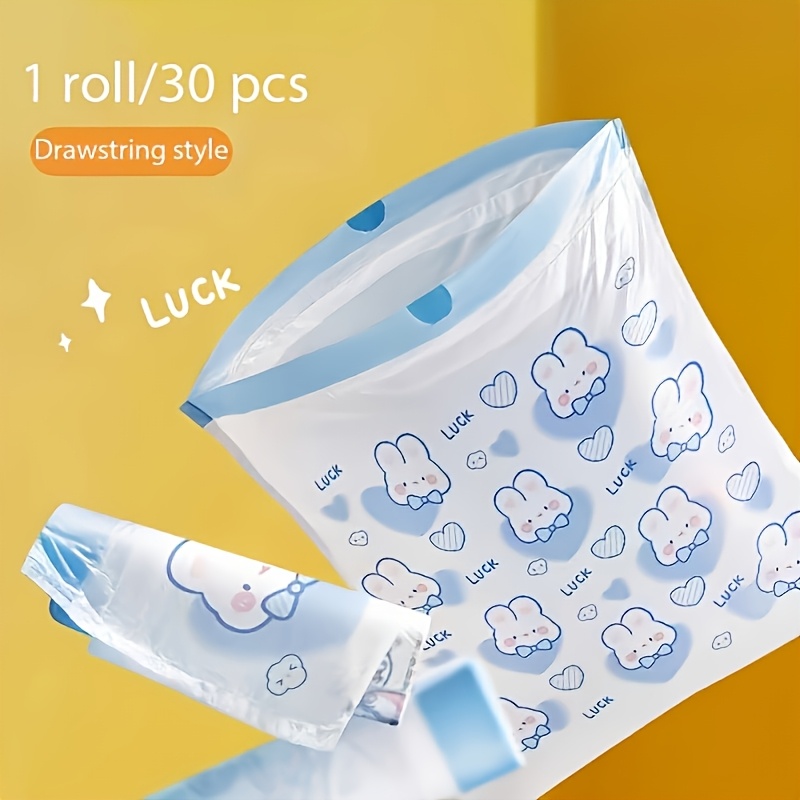 TEMU 1 Roll/30pcs, 1 Roll/50pcs, 1 Roll/100pcs Cute Cartoon Rabbit Drawstring Trash Bags, Handheld Household Cleaning Garbage Bags, Disposable Trash