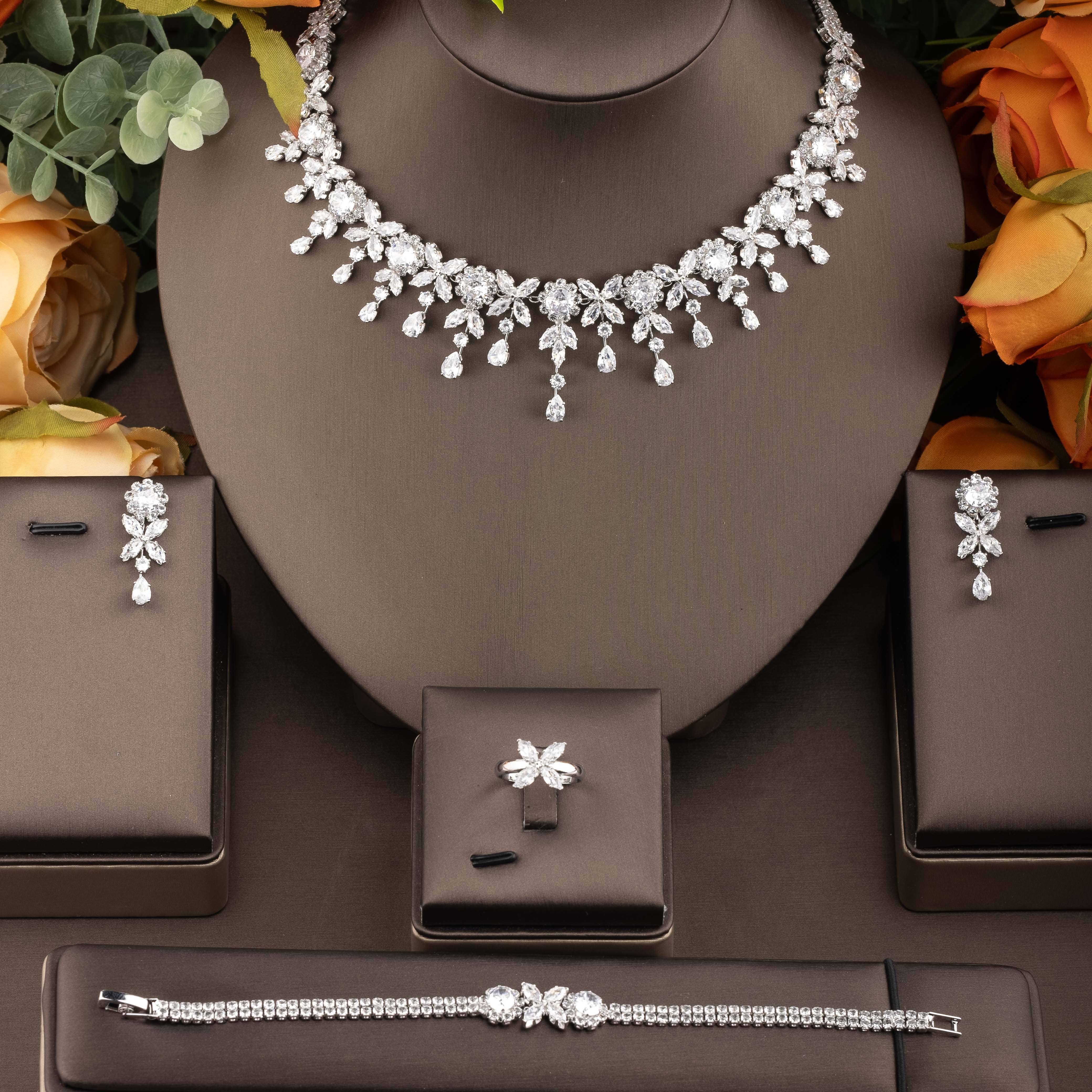 

Jewelry Set Sparkling Shape Inlaid Zirconia Necklace Bracelet Middle Eastern Suitable For Weddings, Banquets, Parties, Gifts