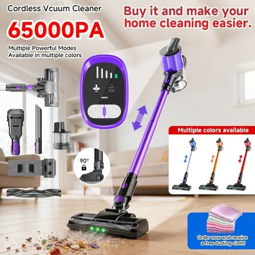item picture 65kpa cordless handheld vacuum cleaner with removable battery display lightweight abs free suitable for carpet floor car pet hair removal dust cup for home and system