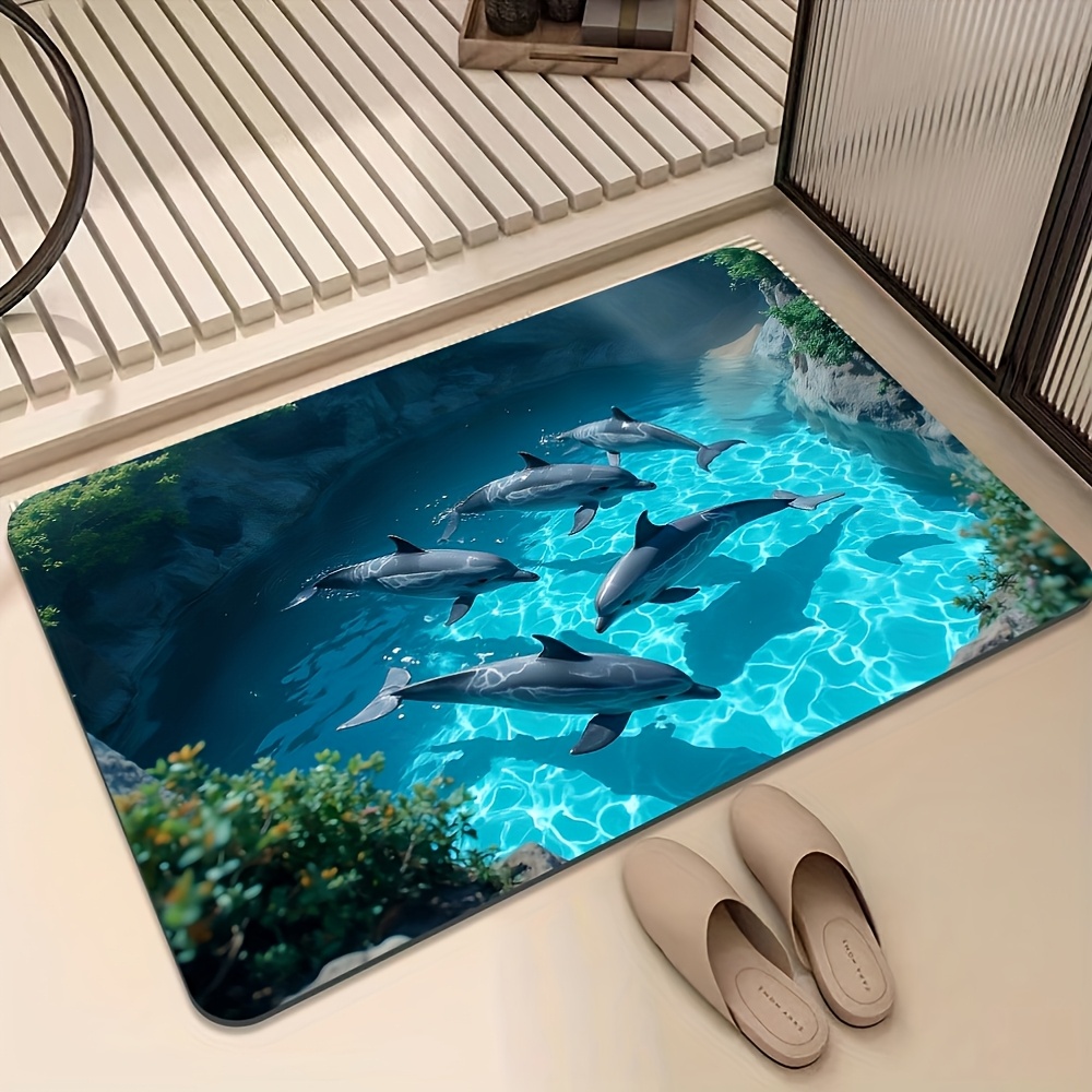 E-shop Badezimmer-Antirutschmatte mit Meeresmotiv, mit einem auffälligen Design aus Delfinen türkisfarbenen Wassermustern, diese langlebige,