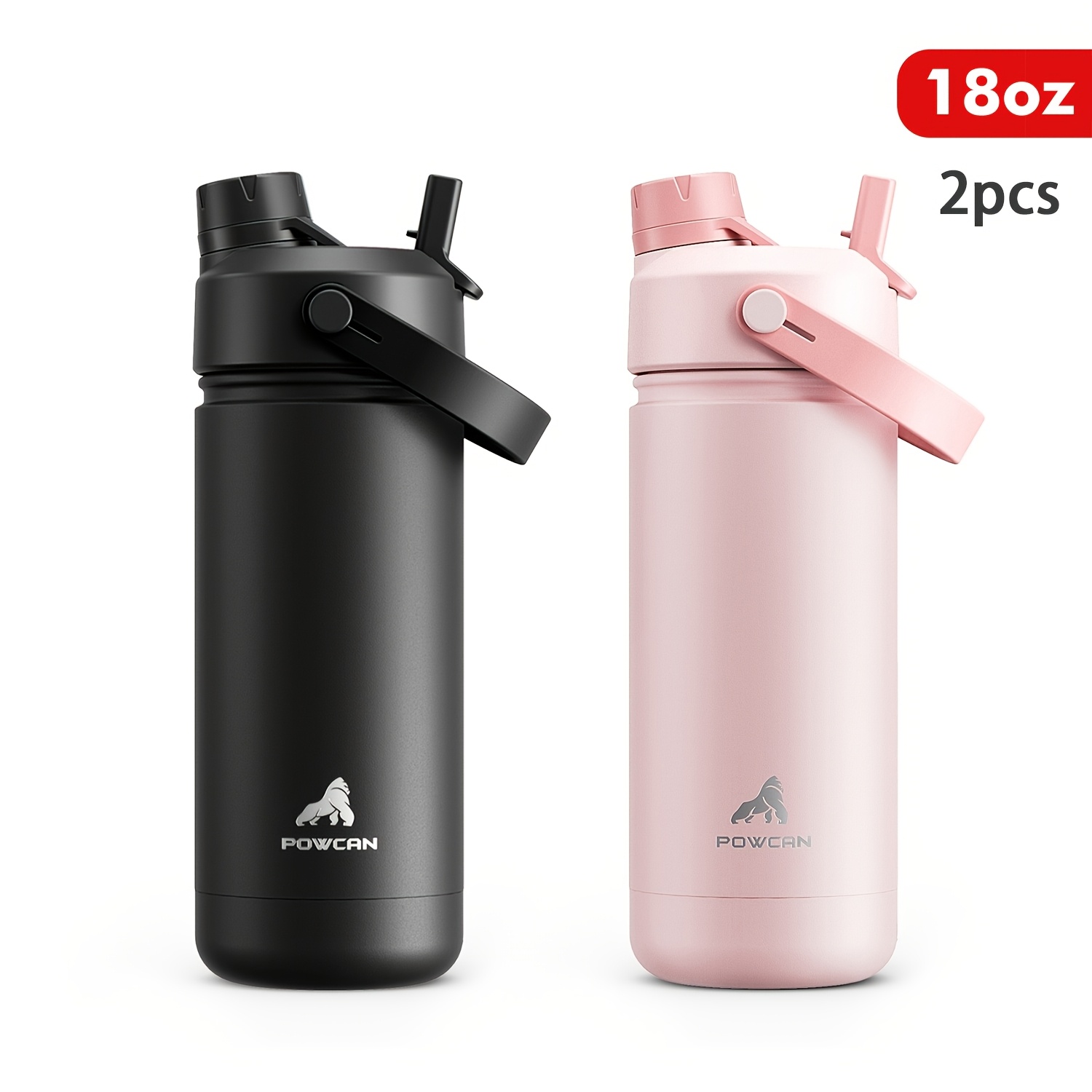 TEMU 2pcs 532ml 532ml 18oz Dual Mouth Sports Tumbler With Handle, Reusable Portable Drinkware, Leakproof Water Cup For Outdoor Camping Gym Kitchen