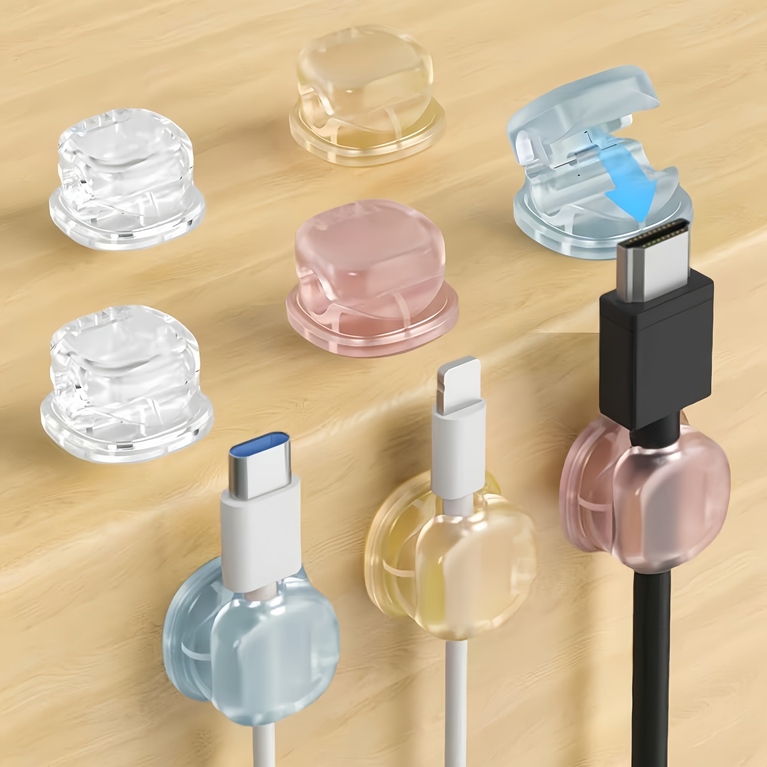 TEMU Set Of 8 Self-rebounding Cable Clips, Cord Holders For Managing Cables Under Your Desk, Sticky Charger Wire Organizers For Home, Office, Car, Wall, And Nightstand - In Vibrant Colors