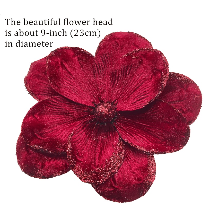 TEMU Christmas Magnolia Flowers Artificial Poinsettia Stems Wedding Party Decor, 2pcs (burgundy)