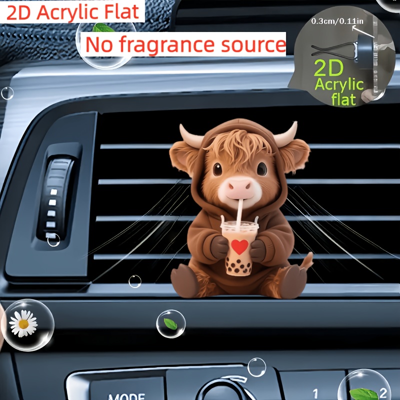 TEMU 2d Flat, Milk Tea Little Cow Air Vent Clip Decoration, "no Fragrance Source", Equipped With Double-layer Odorless Sponge Sheets, Car Fragrance