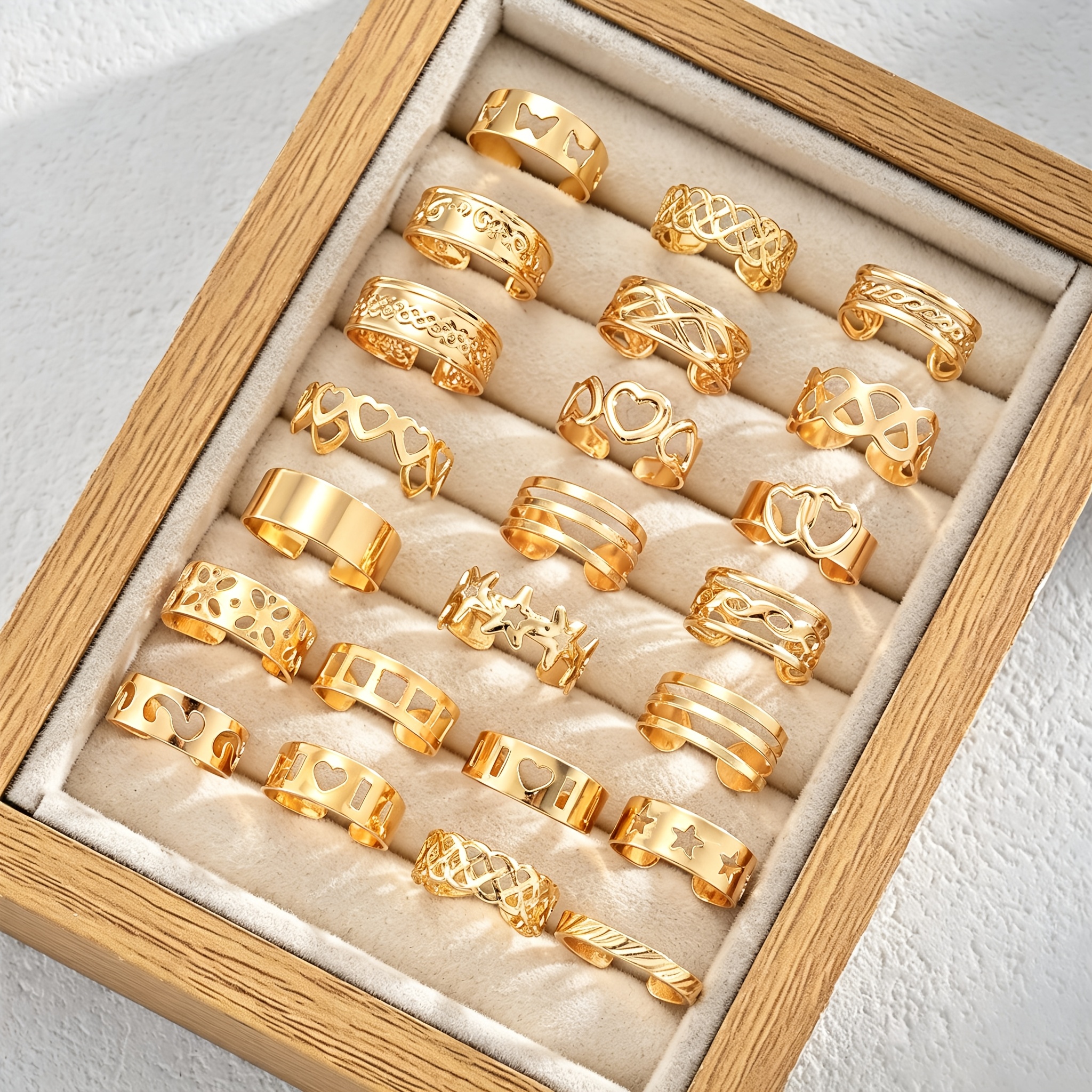 TEMU 23pcs Toe Ring Set: Fashionable, Luxurious, Elegant, Simple, And High-end With A Bohemian Style Featuring Stars And Hearts. Suitable For Women'