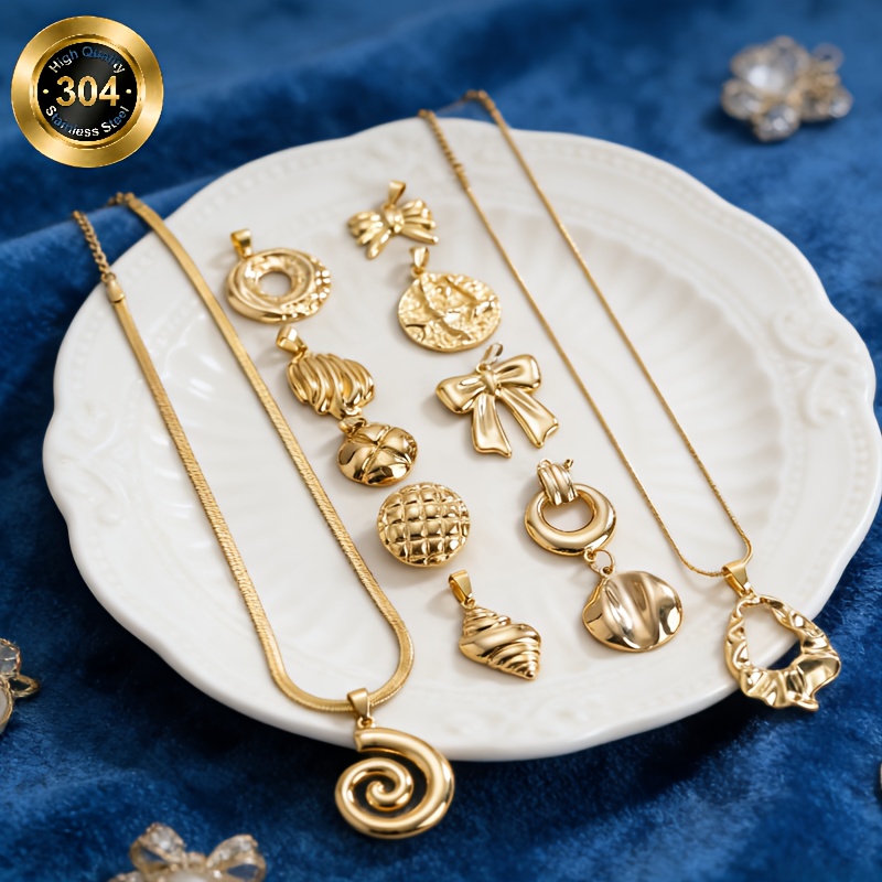 14pc Golden Glossy Geometric Pendant Necklace Set
