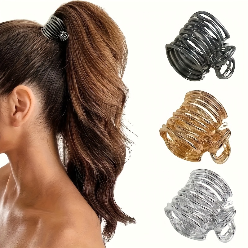 

Elegant Alloy Ponytail Holder Clip - Sleek Oval Design With Hollow-out Detail, Small Size, Solid Color - Accessory Set