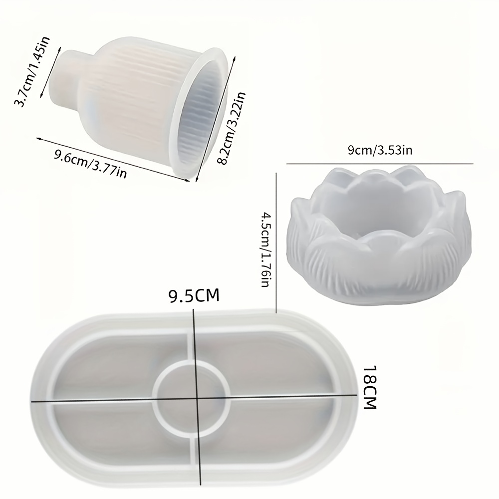 3pcs Silicone Molds, Suitable For Trays, Vases, And Lotus Candle Holders - Multifunctional And Reusable, For Unique Decorations With Epoxy Resin, Gypsum, And Cement