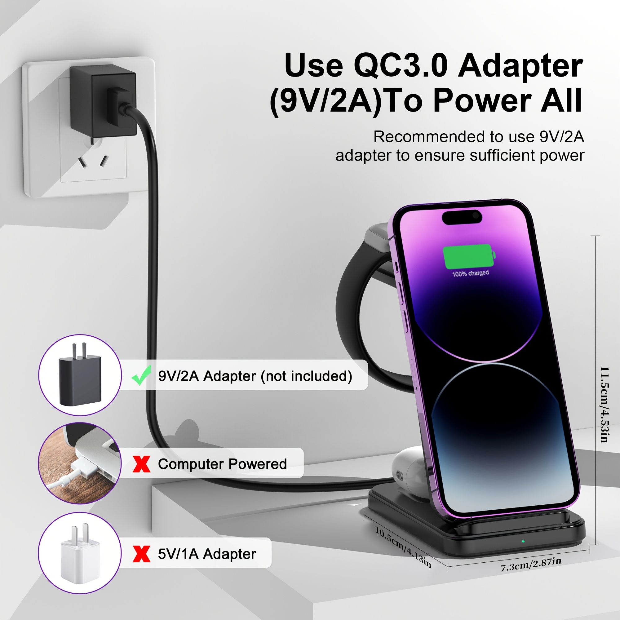 Cargador inalámbrico 3 en 1 para múltiples dispositivos, estación de carga inalámbrica de alta velocidad para hogar y oficina, compatible con iPhone 16/15/14/13/12/11/Pro/Max/Mini/XR/XS/X/8, iWatch 10/9/8/7/6/5/4/3/2/SE/Ultra y AirPods 1/2/3/Pro
