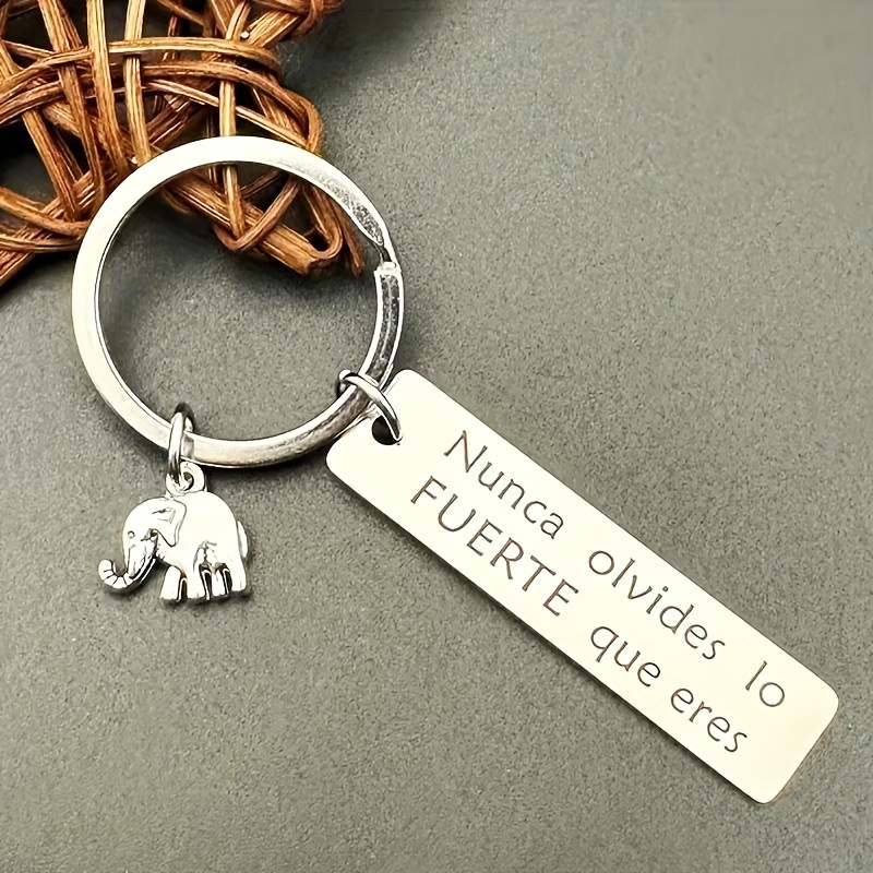 

1pc Stainless Steel Elephant Keychain, Inspirational "nunca Olvides Lo Que Eres" Quote, Positive For Men, Funky Style, Unisex, Car & Backpack Accessory