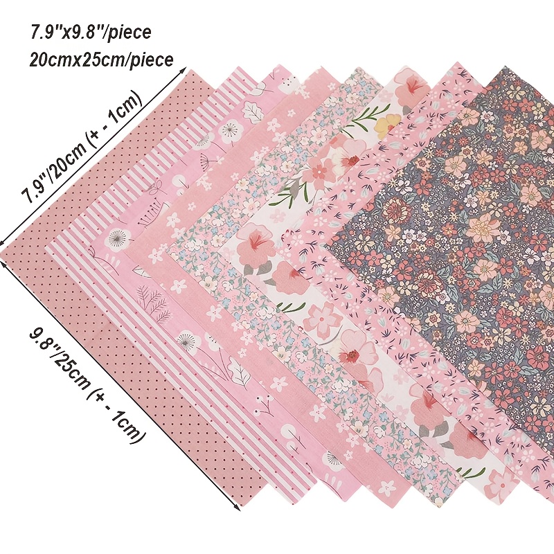 Image of Pink Print Series Pure Cotton Fabric Diy Doll Sewing Material Fabric Set Of 8 Colors