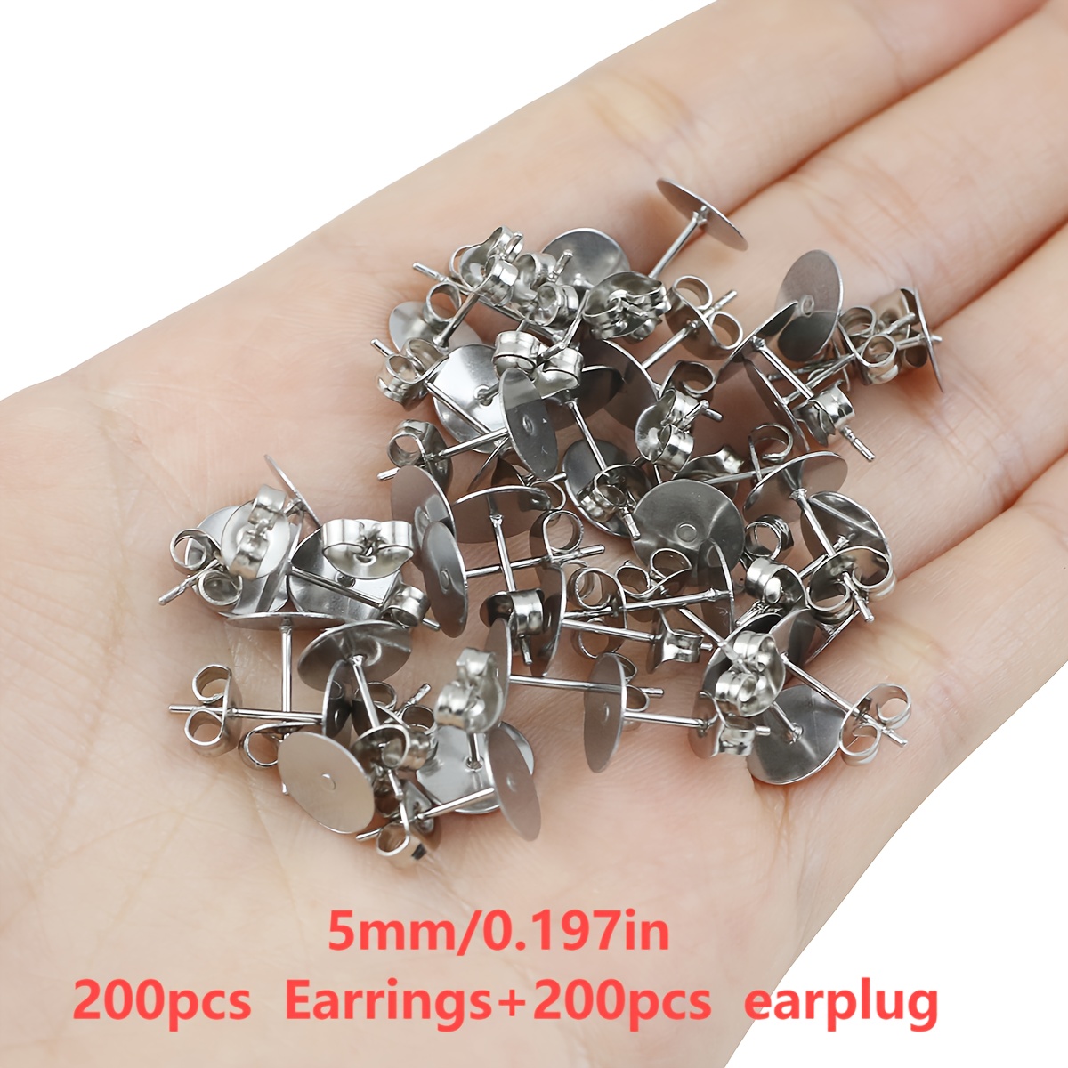 E-shop 200 Stück (400 Stück) Ohrringe + Ohrstöpsel, Edelstahl-Ohrringhalterung, flache Ohrringe, Ohrring-Erweiterungen, Schmuck-Erweiterungen und