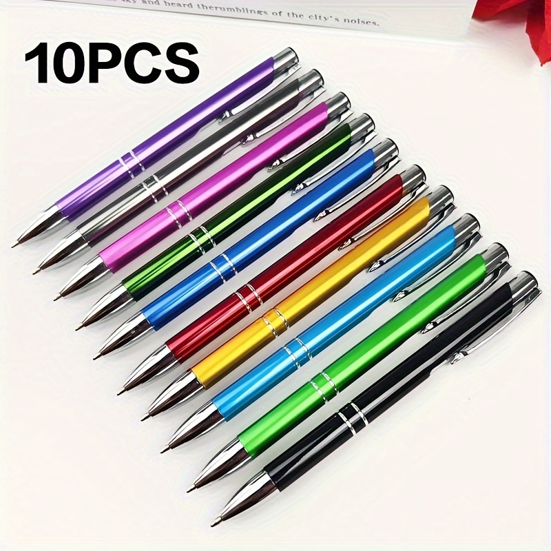 

10-piece Ergonomic Metal Ballpoint Pens, Black Ink - Perfect For Writing & Drawing, Ideal Teacher's Day Or Valentine's Gift, Office And School Supplies