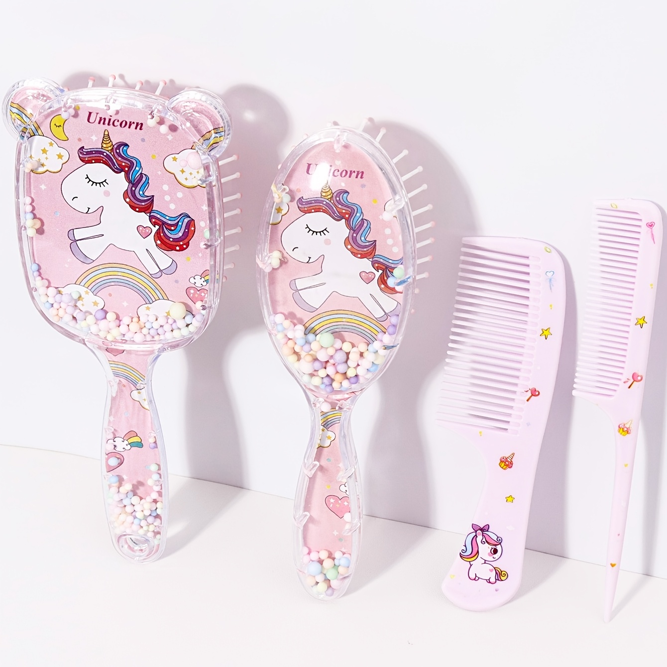 TEMU 4pcs Unicorn Bubble Hair Comb Set With Mini Detangling Combs - Anti-static Suitable For All Hair Types, Bubble Airbag & Portable Plastic/nylon