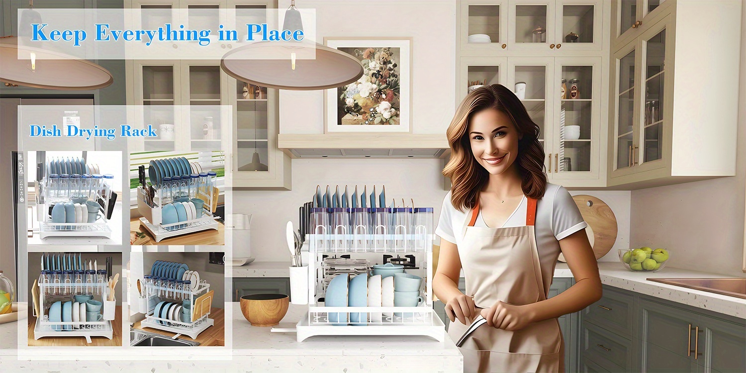 heavy duty space saving dish drying rack two tier kitchen organizer with draining board sturdy metal construction for plates bowls cups utensils compact countertop dish rack for home commercial kitchens sleek     storage solution rustresistant material busy households Product details 2