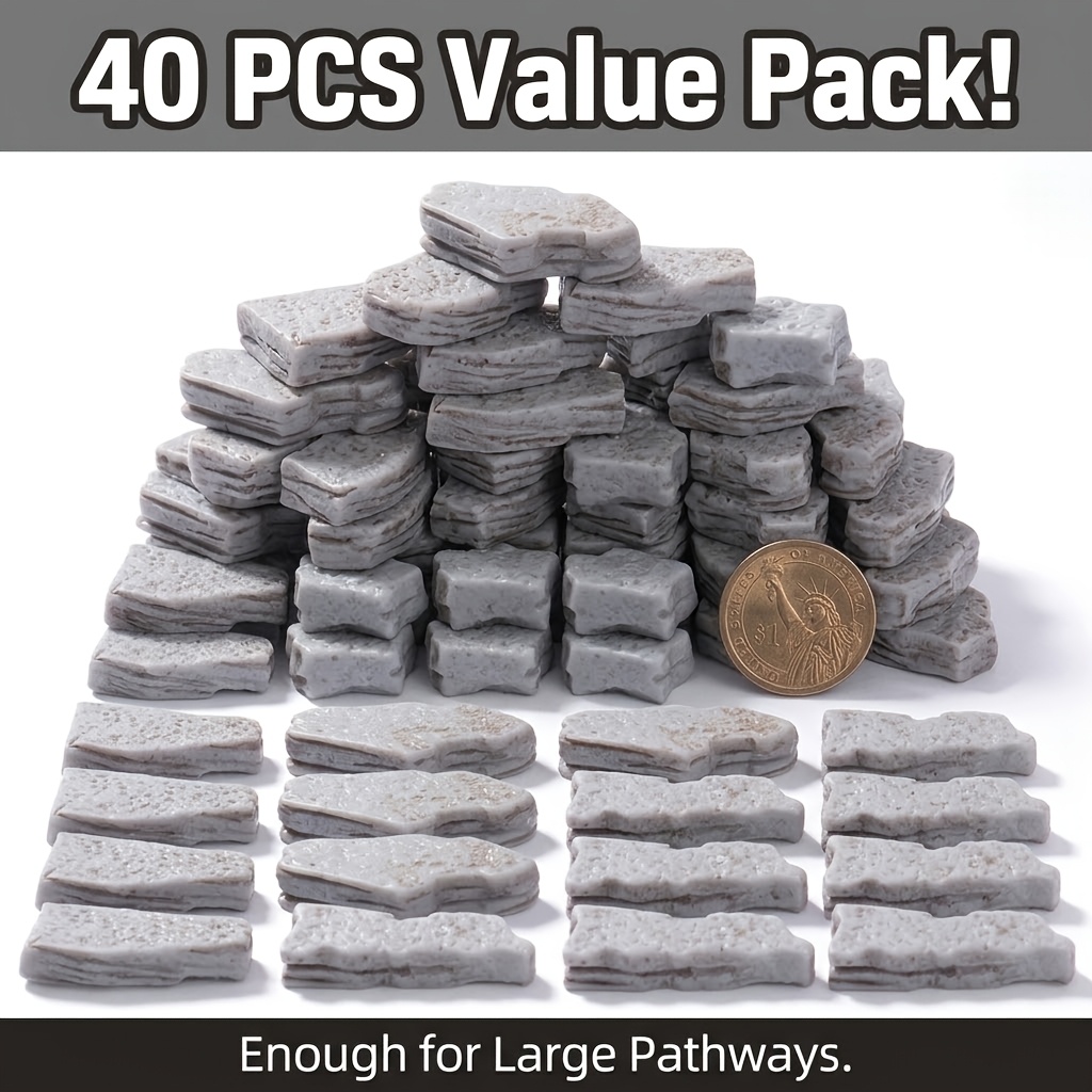 TEMU 40pcs Set Of Simulated Slate Landscaping Accessories, Miniature Garden Interlocking , Suitable For Moss Succulent Potted Plants, Bonsai, Sand