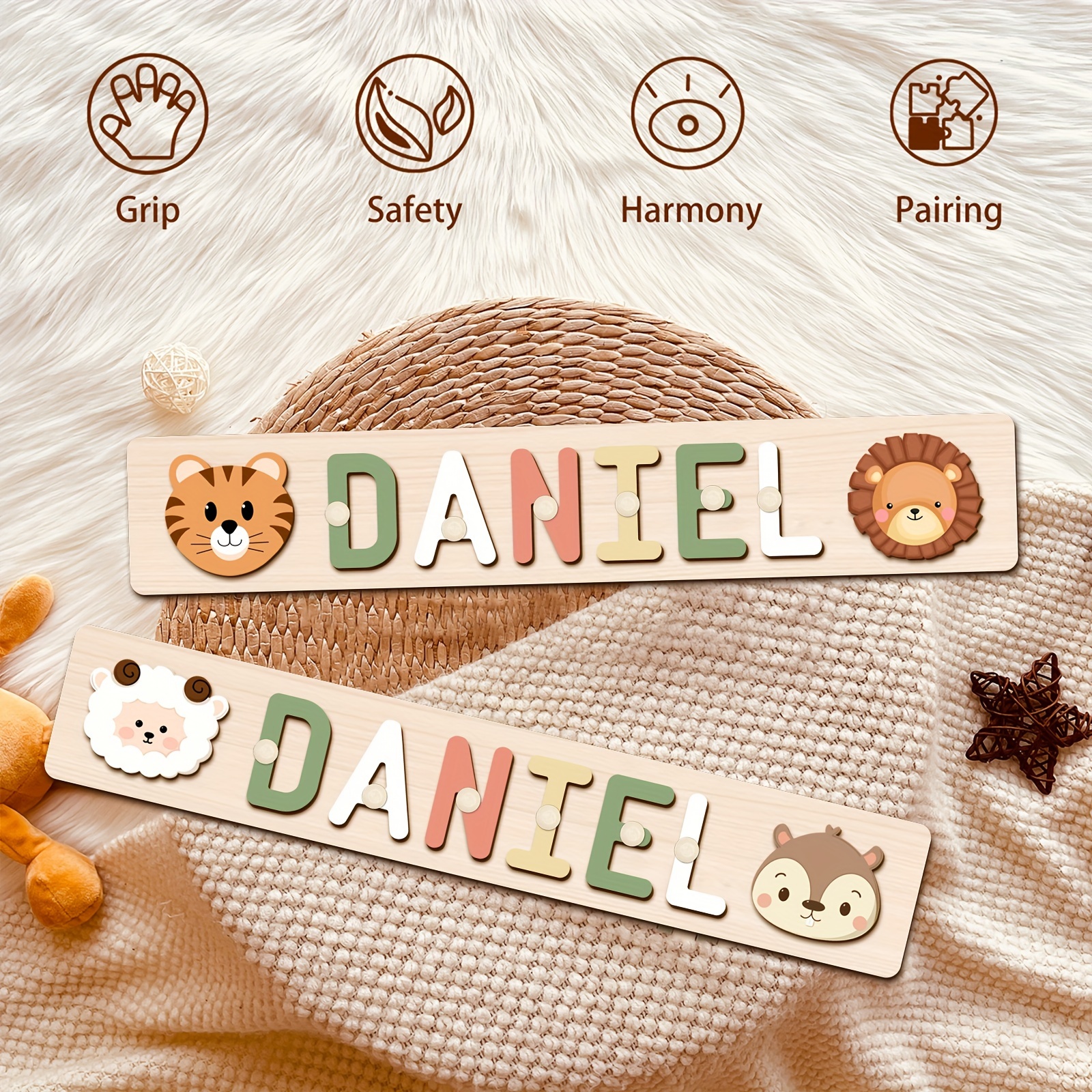 Custom Personalized Name Puzzles, Khaki Color, Early Education Toy