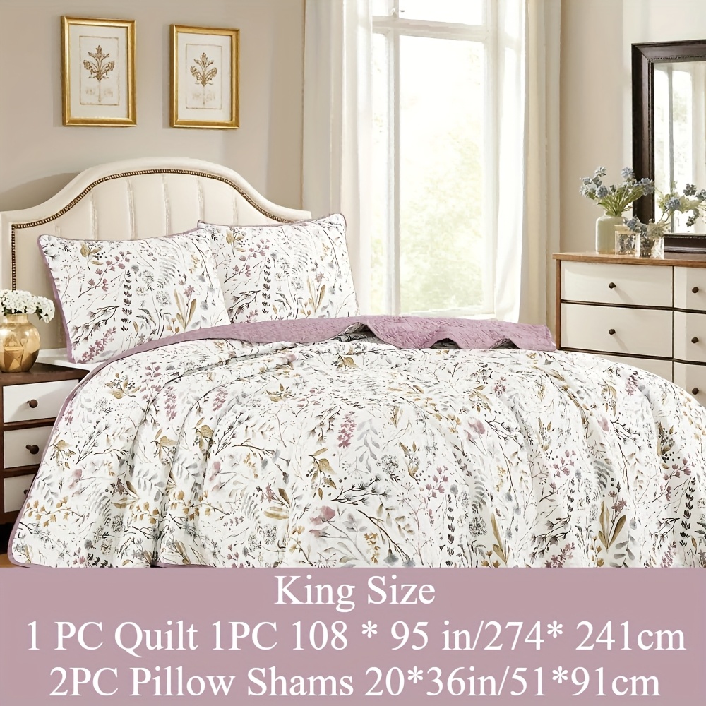 TEMU 3pcs/set Pattern Bedspread Set (1*bedspread + 2*pillowcase Without Filler), Reversible Floral Print Quilt Cover Set King/queen Size, Soft Breathable And Comfortable Bedding Set For All Season