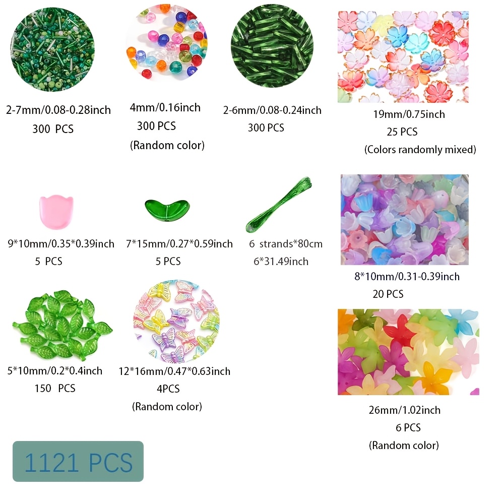 TEMU Kit de fabrication de bouquet de perles de verre 1121 pièces, ornement de bouquet de perles de verre, ensemble de perles de verre pour fleurs