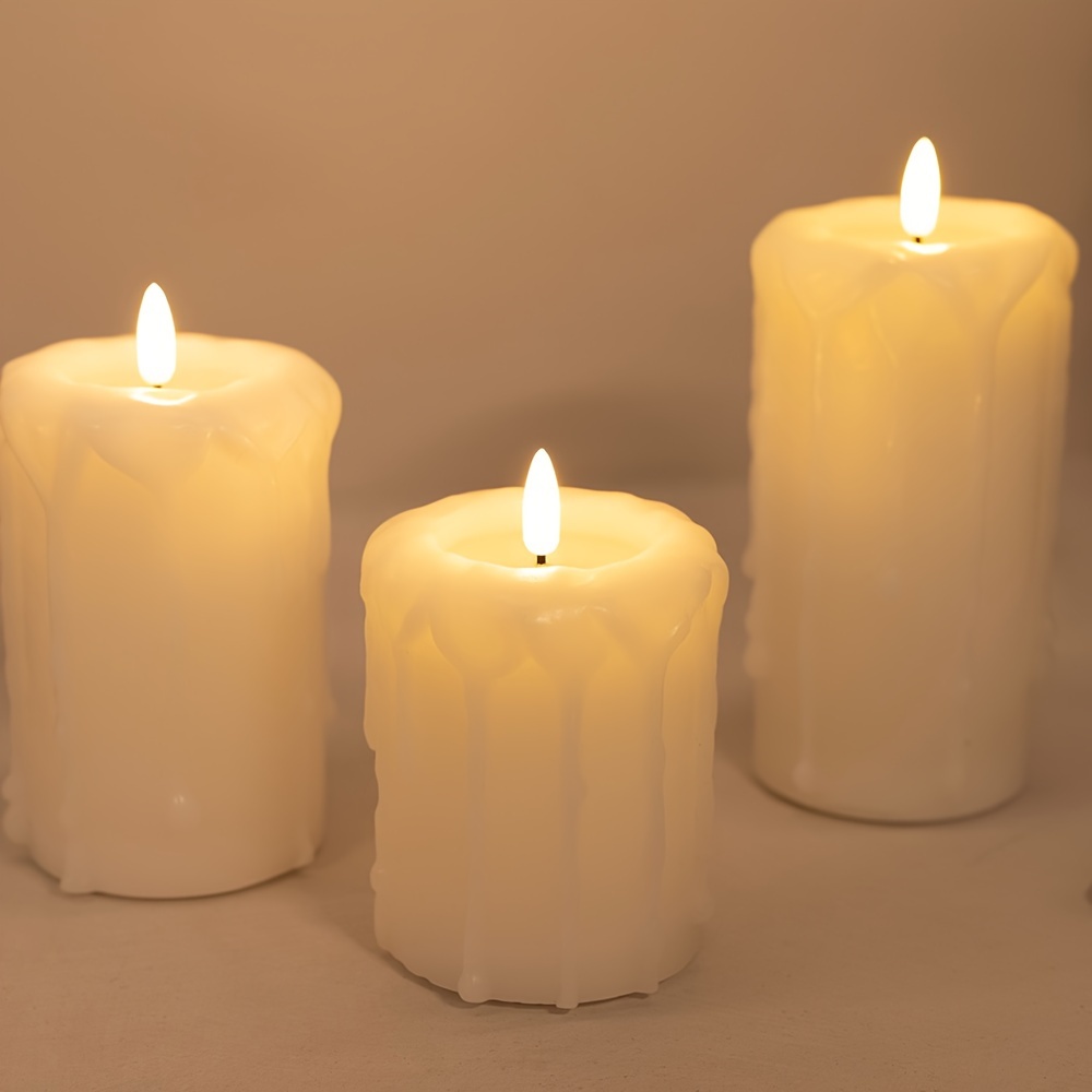 

Flameless Candles With Remote - Real Wax Battery Operated Candles With Timer, Led Pillar Candles, Flickering Flame Fake Candles For Home/holiday/christmas/valentine Decor, White, Dripping