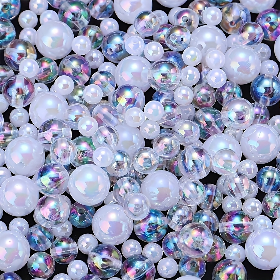 E-shop 305-teiliges gemischtes Sortiment aus 3 mm runden Perlen in Weiß, Transparent Reinweiß, geeignet für Vasenfüller, Armbänder, Halsketten
