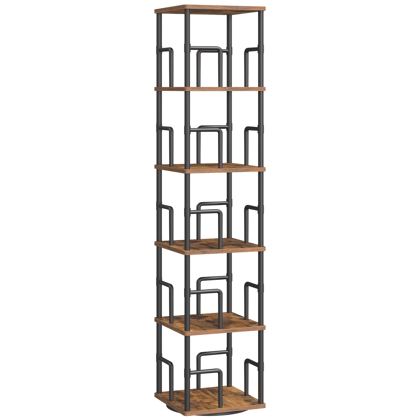 Image of 5-tier Rotating Compact Storage Bookshelf, Space- Room, Bedroom, Study & Balcony, Gray Black Stylish Organizer For Books & Home Decor