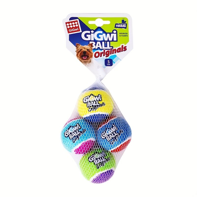 Image of Gigwi 4pcs Set Dog Toys, Squeaky Tennis Balls, Chew-resistant Squeaky Toys For Medium To Large Dogs