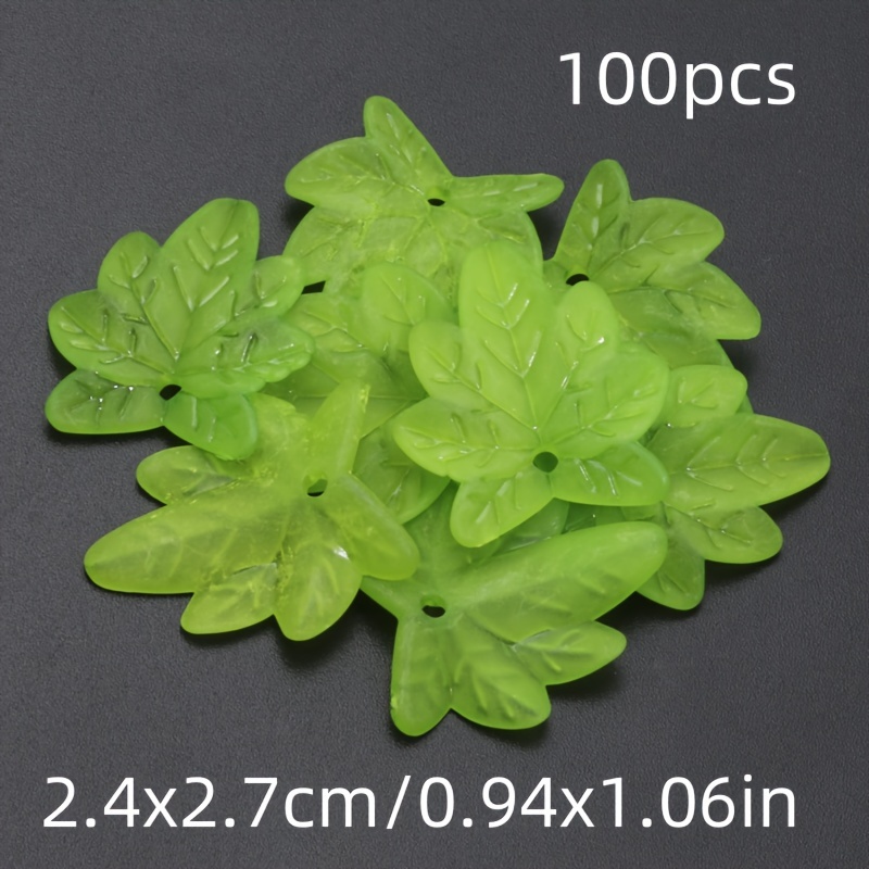 TEMU 100pcs 24X27Mm Perles Acryliques Givrées Vert Grande Feuille d'Érable, Perles d'Espacement Libres, Fabrication de Bijoux, Bracelet, Collier,