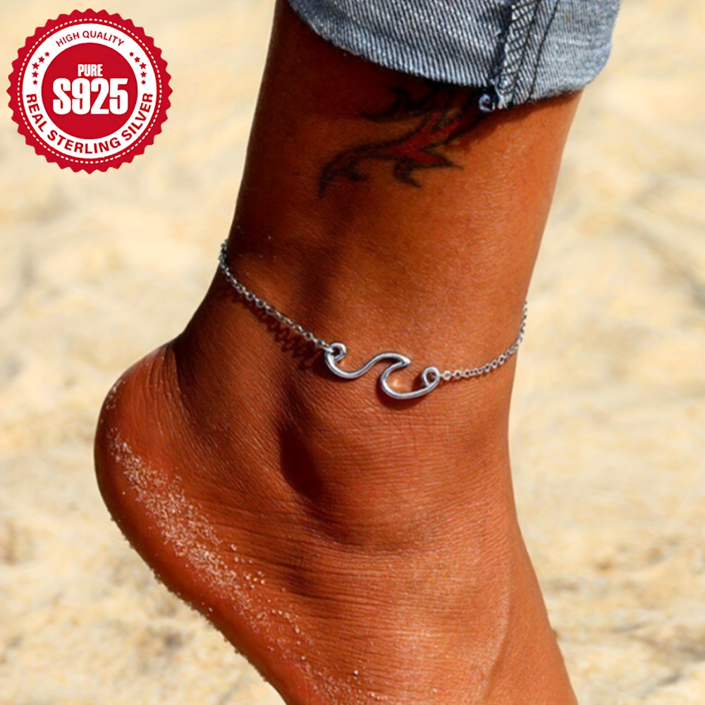 

925 Sterling Silver Wave Ladies Anklet Beach Matching Foot Jewelry Ornament