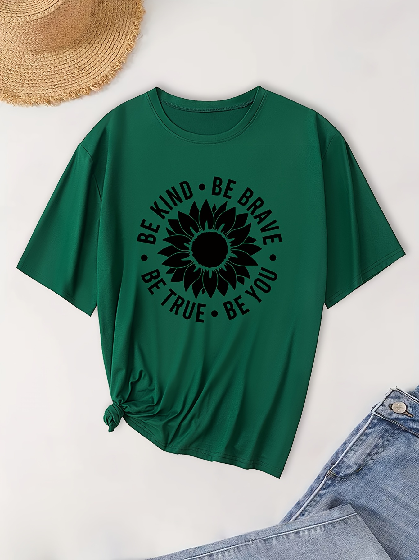 Floral Letter Print T shirt Casual Crew Neck Short Sleeve - Temu Australia