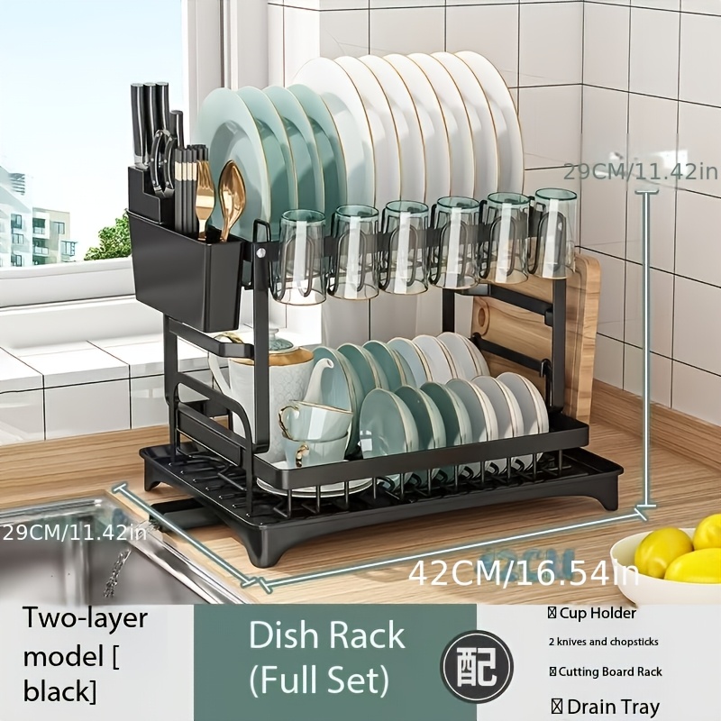 TEMU New Kitchen Countertop Dish Rack With Cup Holder Drain Rack + Storage Rack + Bowl And Chopsticks Rack Combination, A Household Tableware Storage