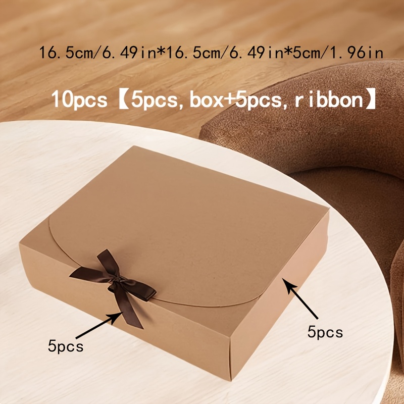TEMU Gift For Her/him 10pcs 5pcs Paper Box + 5pcs Ribbon, Brown Paper Box With Ribbon Lid Gift Box, Brown Bow Bulk Gift Box, Bridesmaid Gift Proposal