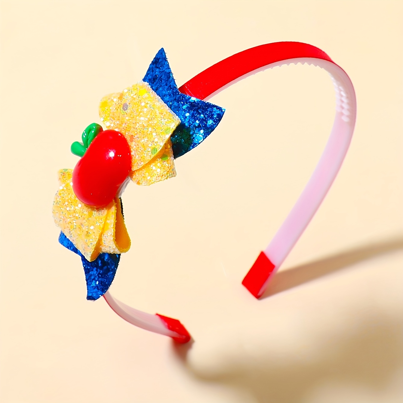 1pc Shiny Headband - Red Yellow Blue Three-color Glitter Bow Headwear, Cartoon Additions Birthday Party Cosplay Headband Christmas Gift (1pc)
