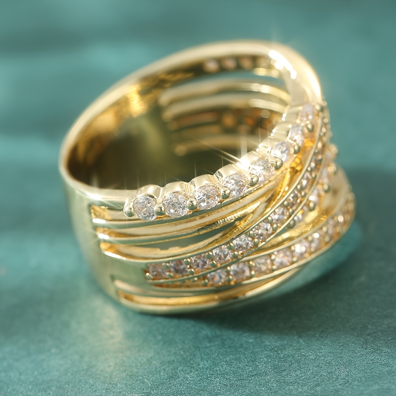 Luxury Multi-Layer Lines Interwoven Women's Ring with Synthetic Zirconia
