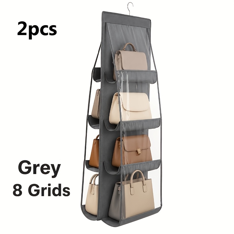 TEMU 2pcs Hanging Handbag Organizer For Closet, Heavy Duty Oxford Fabric Wardrobe Purse Storage Bag With Clear Windows & Dual-layer Protection, Space